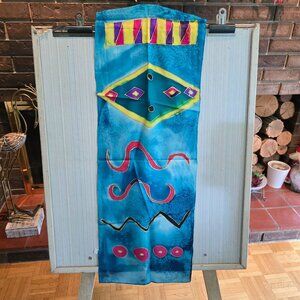 Vintage Silk Scarf, Aqua Blue with Bold Colours and Abstract Design​